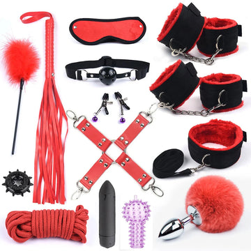 Rabbit Tail Anal Plug Bondage Set Sex Toy for Women Whip Handcuffs for Sex BDSM with 10-Speed ​​Vibrator Exotic Games for Adults