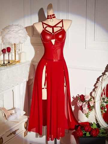 Collier en velours – Ensemble de lingerie trois pièces avec col